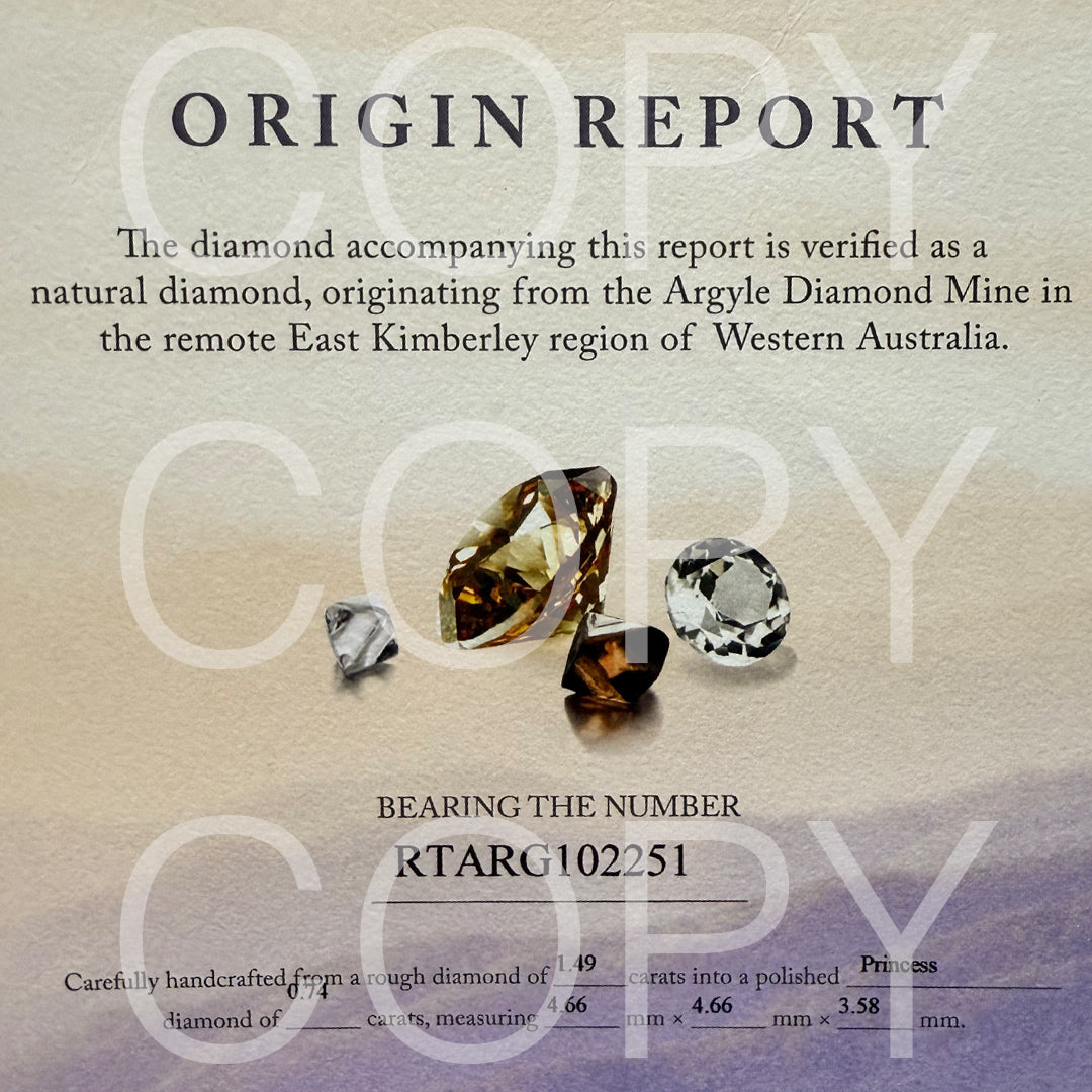 0.74ct Authentic Australian Champagne Argyle Origin Princess Diamond - C4