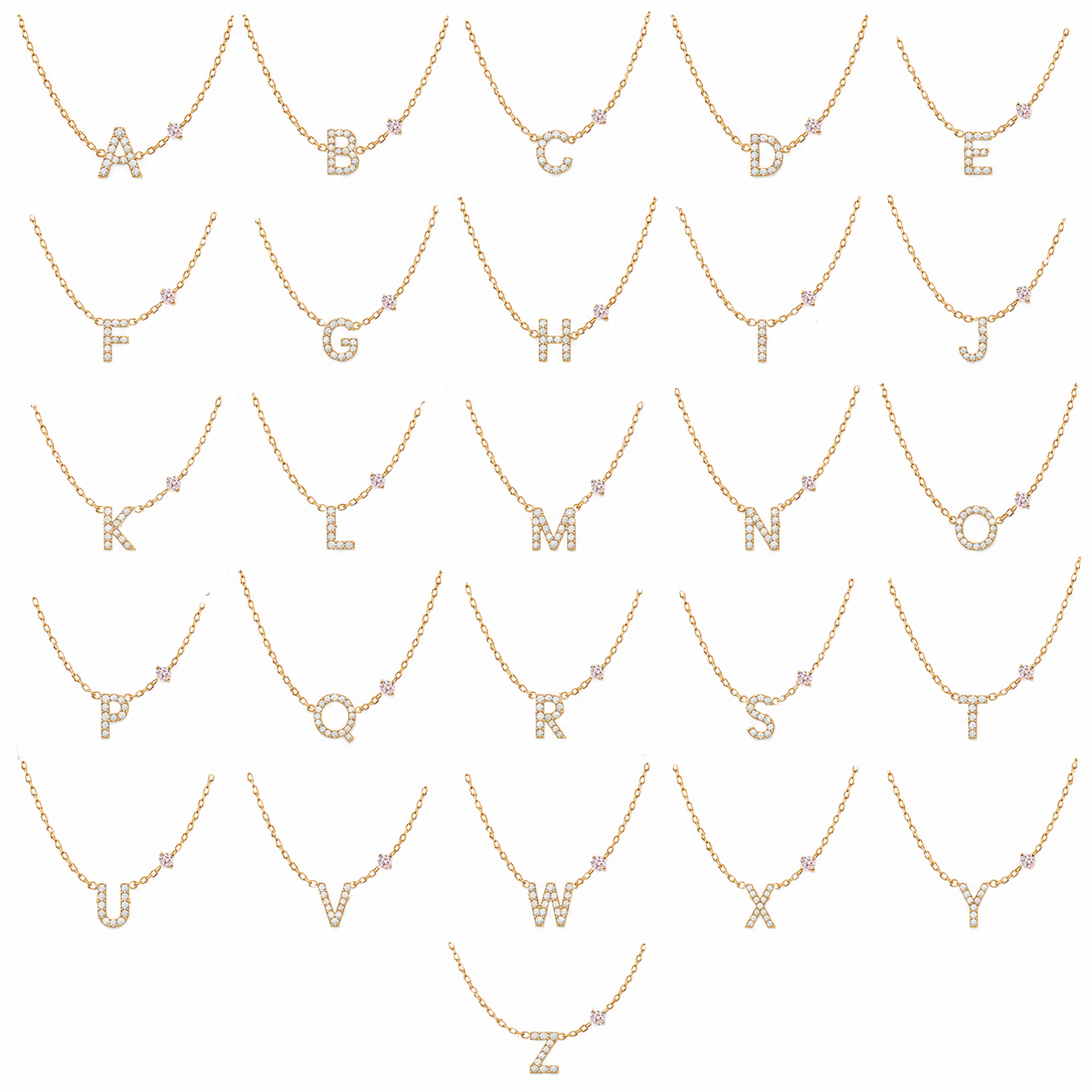 Pink Diamond Letter Necklace