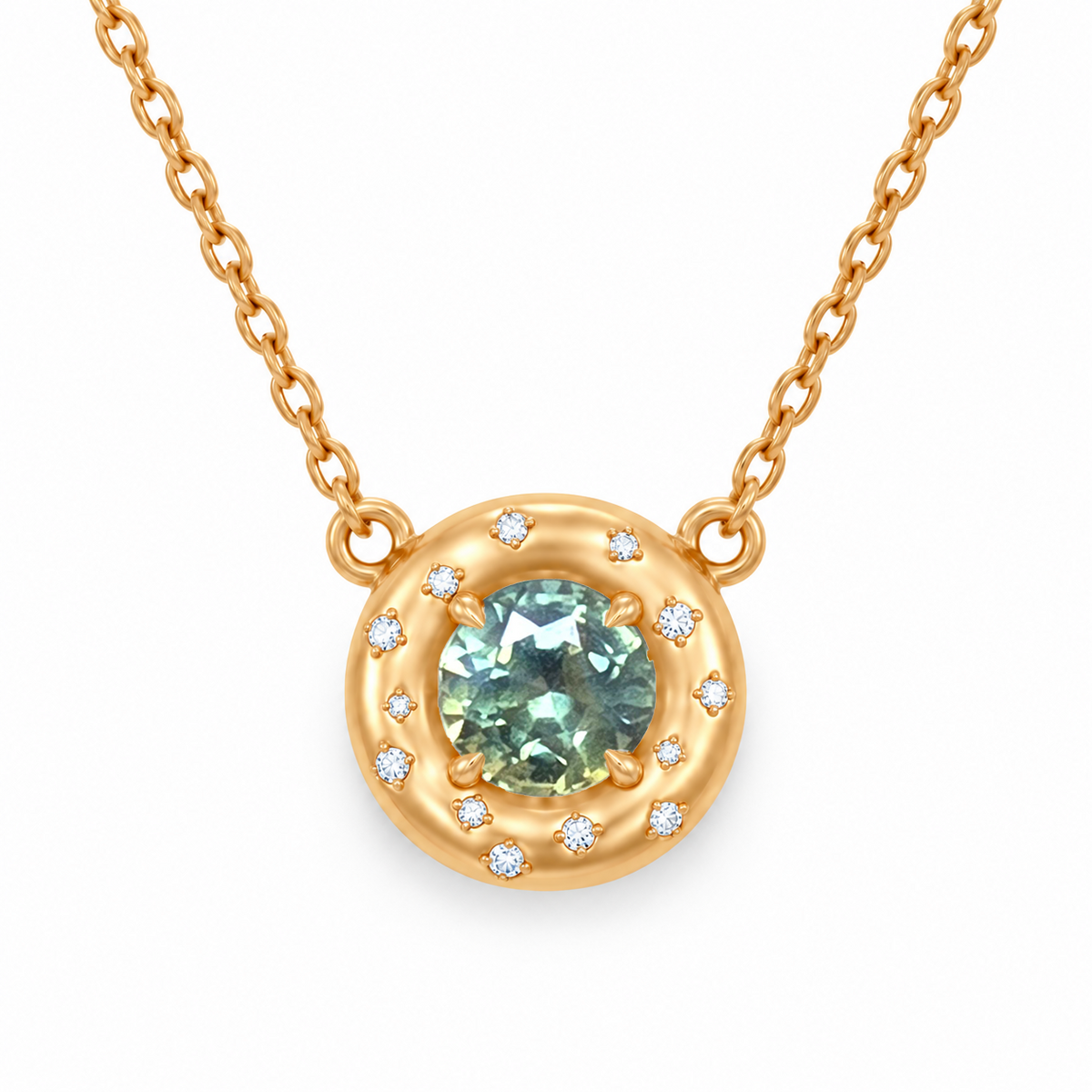 Round Sapphire Pillow Necklace