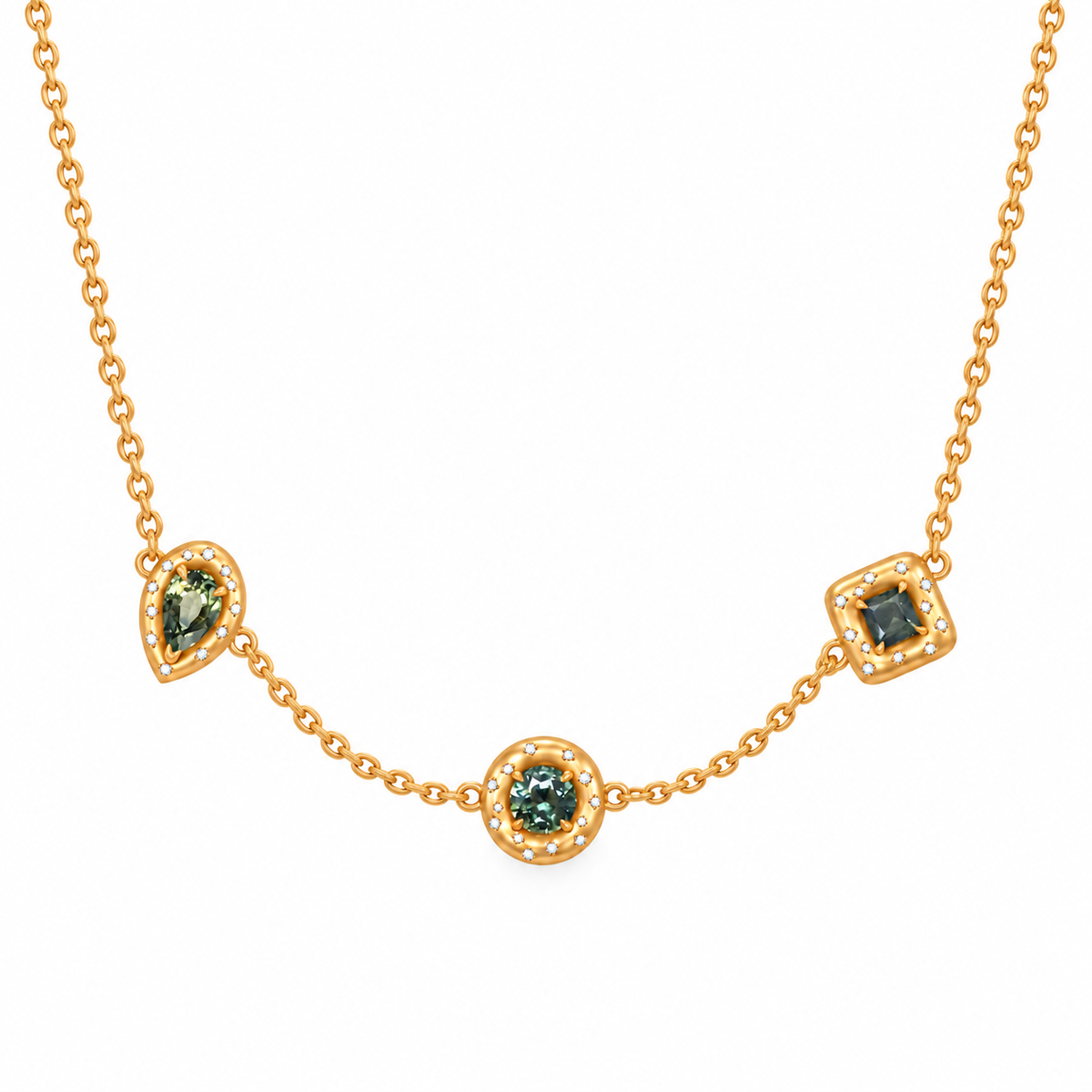 Sapphire Pillow Trio Necklace