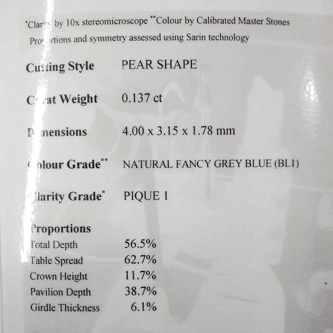 0.13ct Authentic Australian Blue Pear Cut Diamond of Argyle Origin - BL1 (4/27)