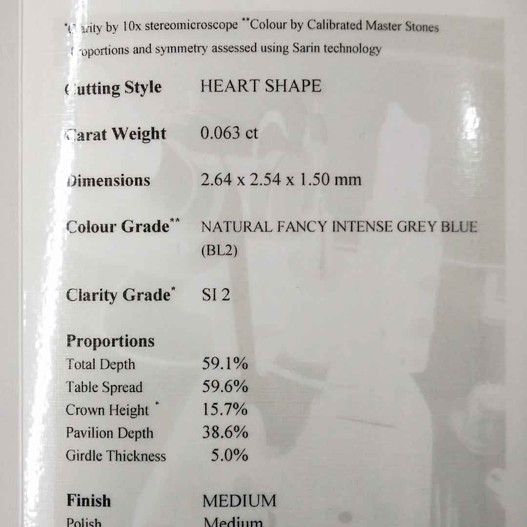 0.06ct Authentic Australian Blue of Argyle Origin Heart Cut Diamond - BL2 (23/27)