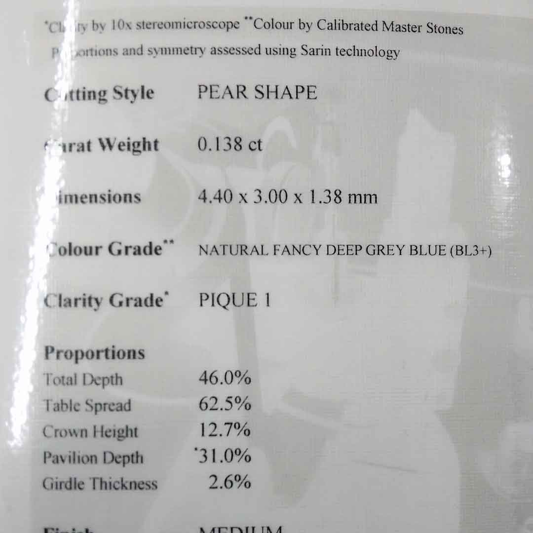 0.13ct Authentic Australian Blue Pear Cut Diamond of Argyle Origin - BL3 (3/27)