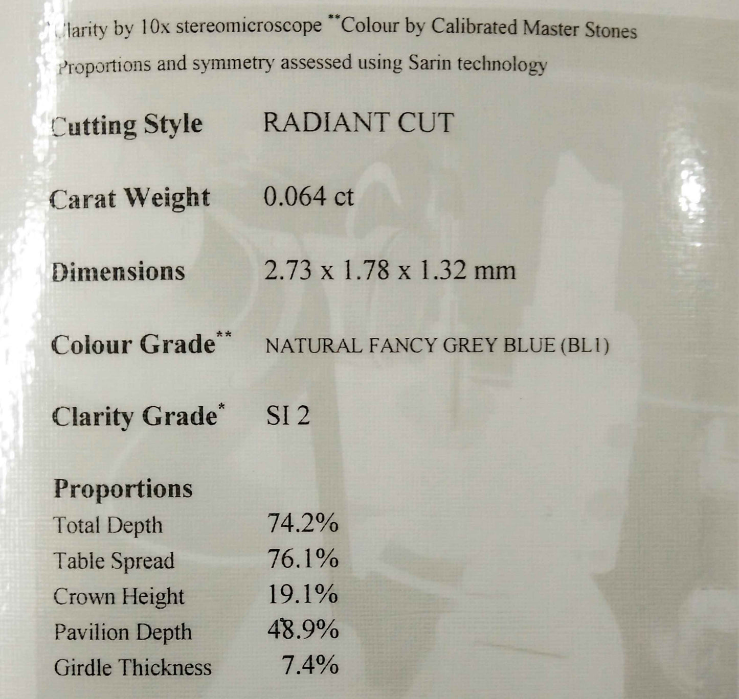 0.06ct Authentic Australian Blue Radiant Cut Diamond of Argyle Origin - BL1 (14/27)