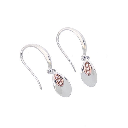 Eden Leaf Pink Diamond Silver Earrings