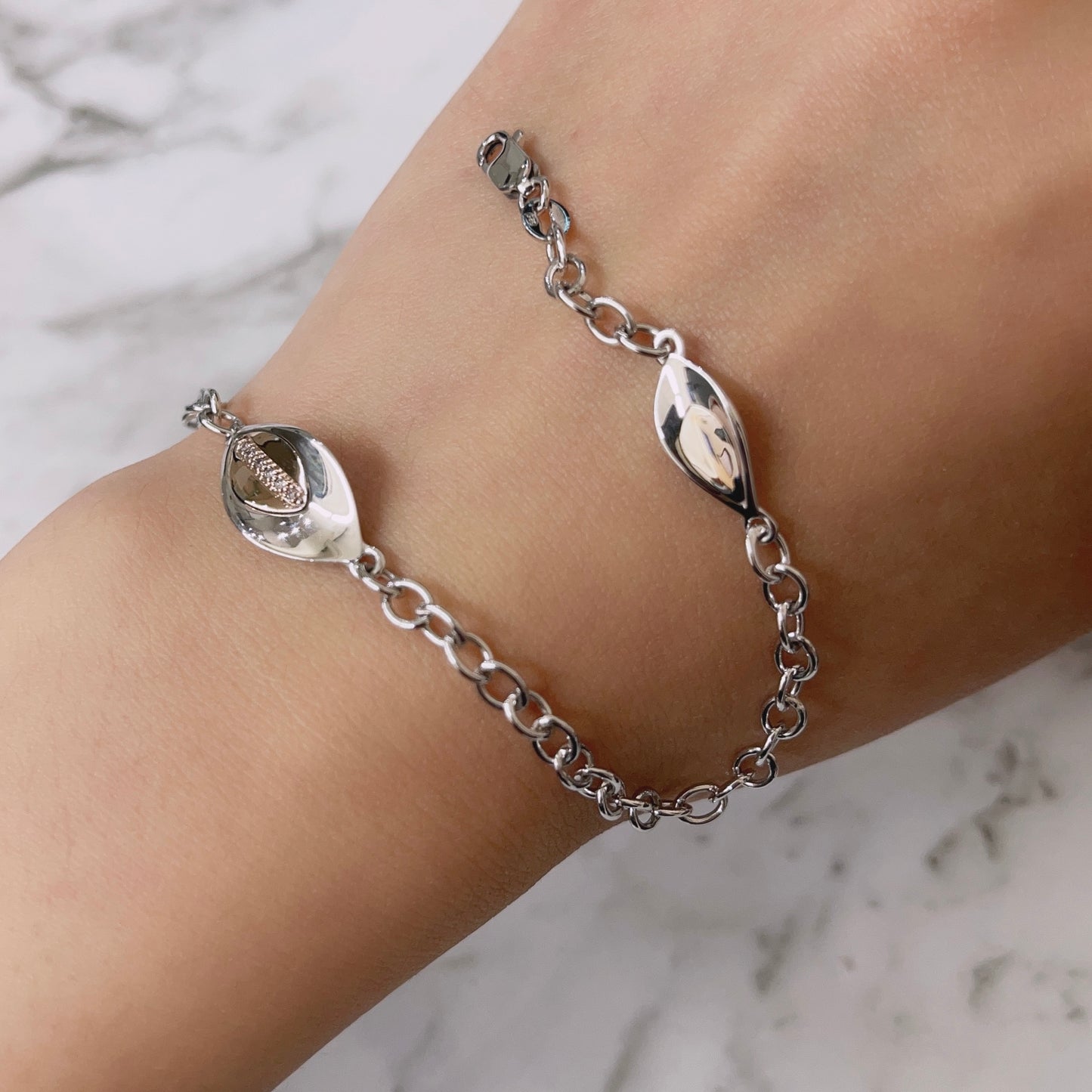 Eden Leaf Pink Diamond Silver Bracelet