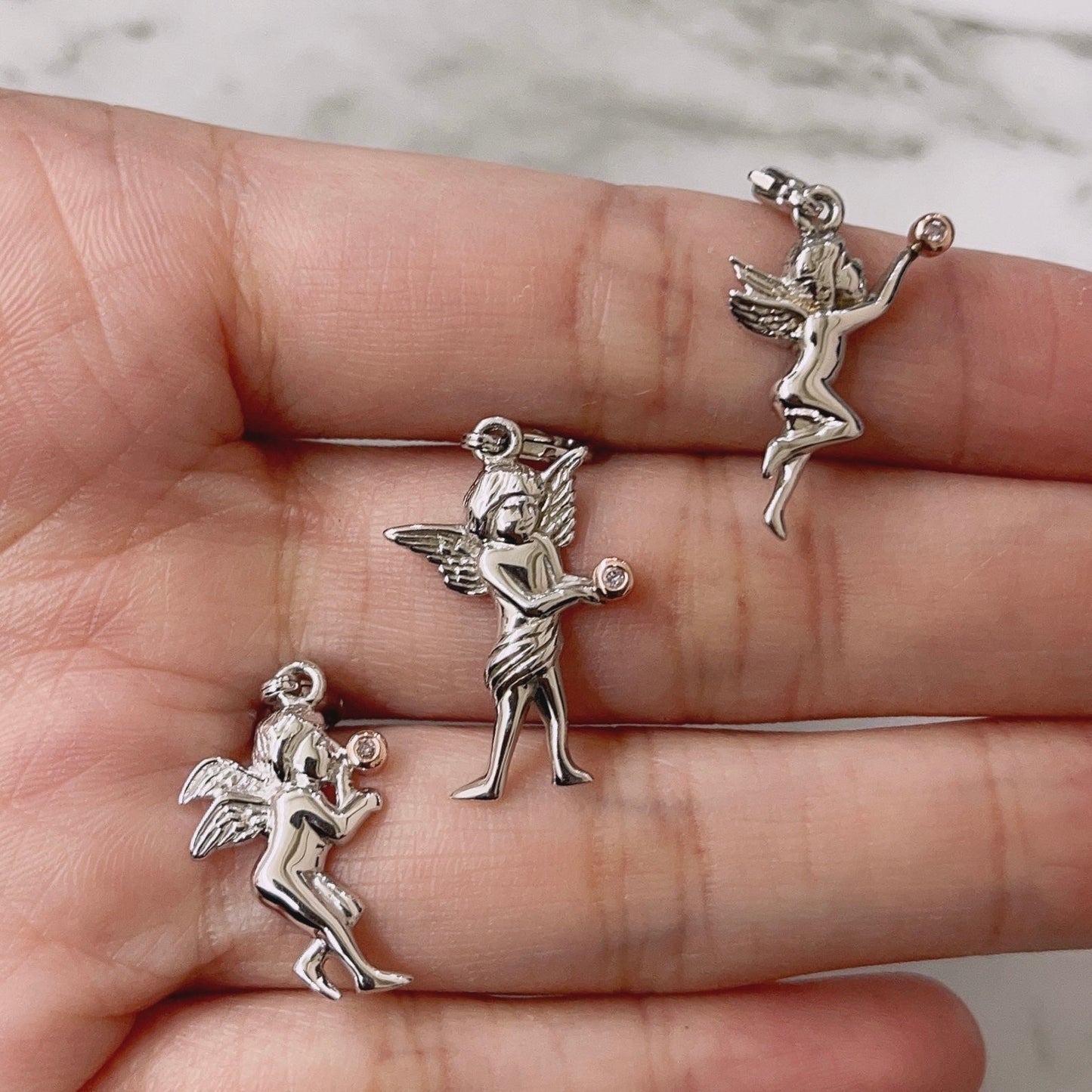 Playing Pink Diamond Friendship Angel Silver Charm