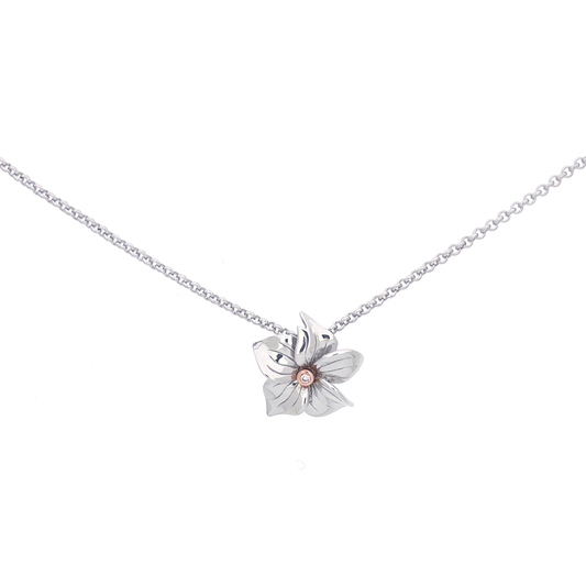 Floral Pink Diamond Silver Necklace