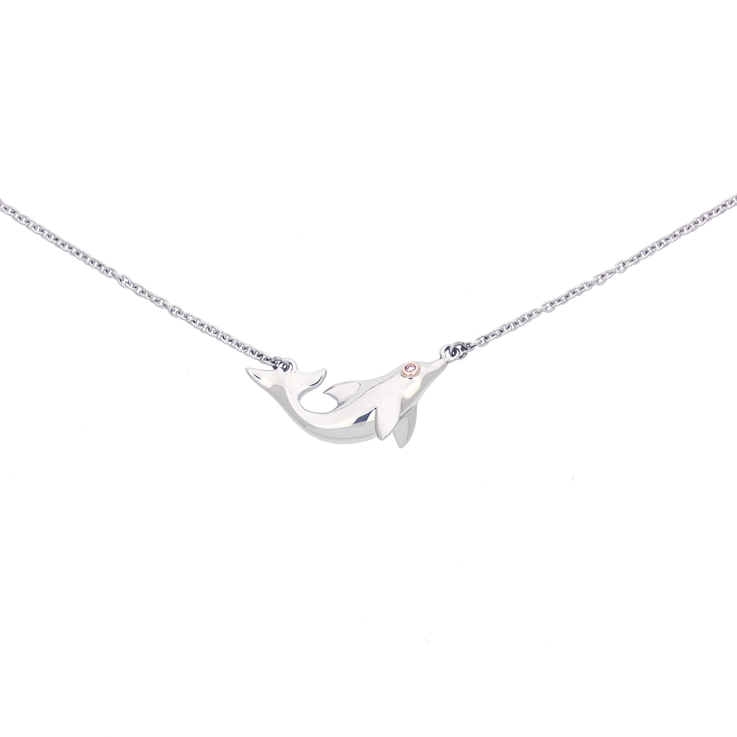 Dolphin Pink Diamond Silver Necklace