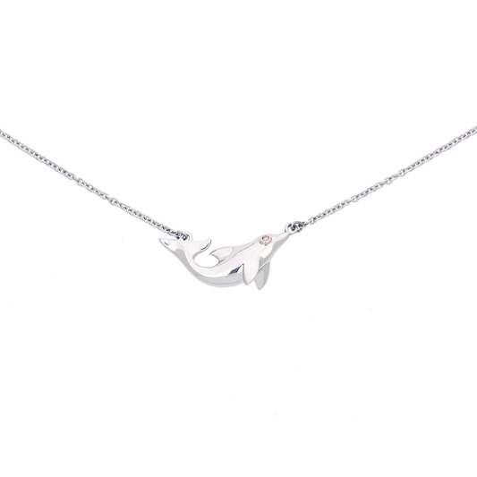 Dolphin Pink Diamond Silver Necklace