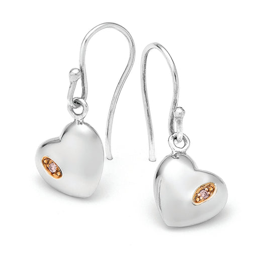 Puffy Sweetheart Pink Diamond Silver Earrings