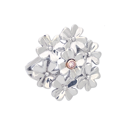 Lucy Leaves Pink Diamond Silver Ring