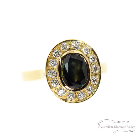 Forest Australian Yellow/Green Parti Sapphire 18K Yellow Gold Ring