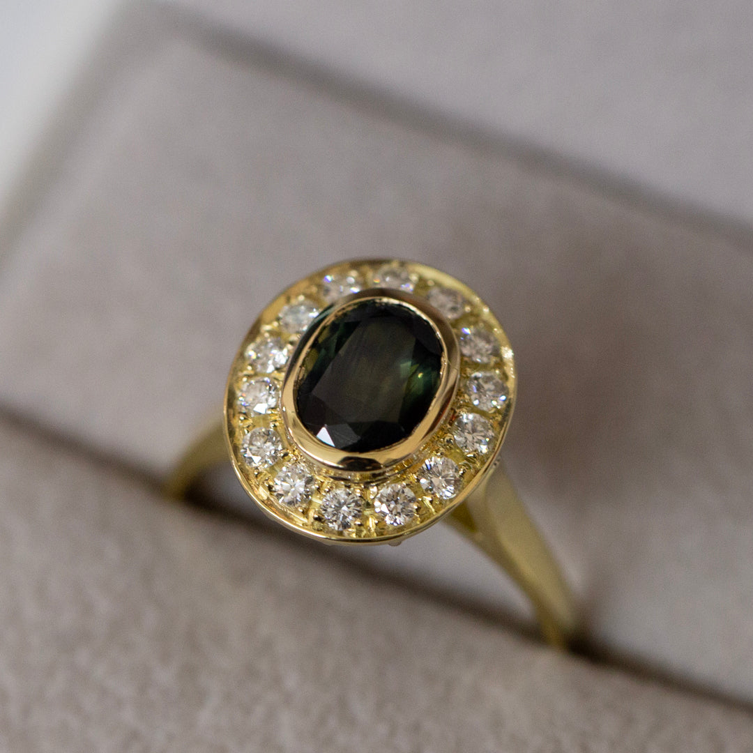 Forest Australian Yellow/Green Parti Sapphire 18K Yellow Gold Ring